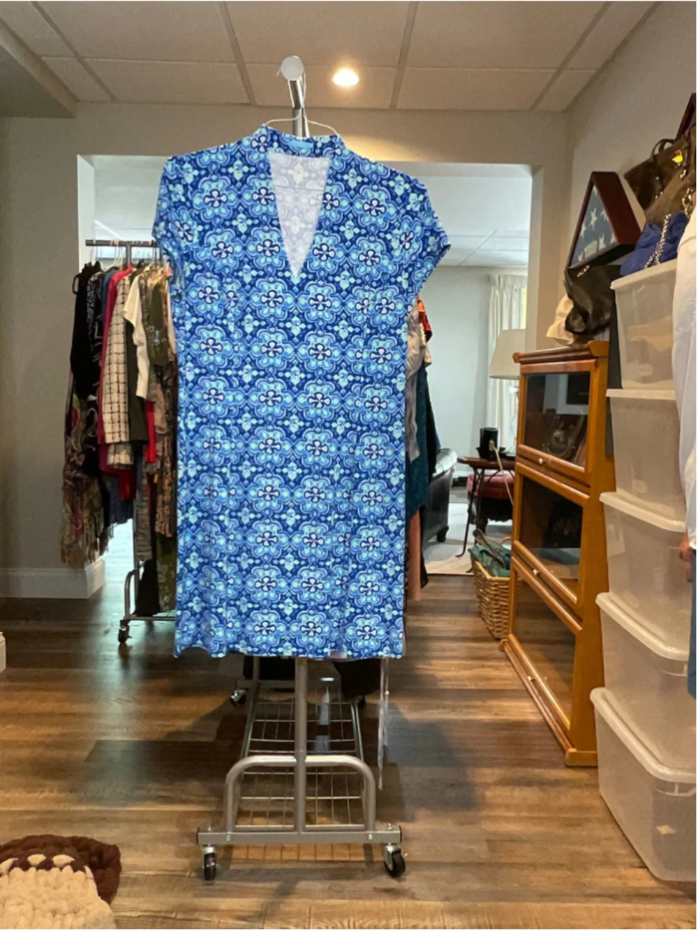 Women's J. McLaughlin Blue & Light Blue Patterned Dress L - Picture 1 of 2